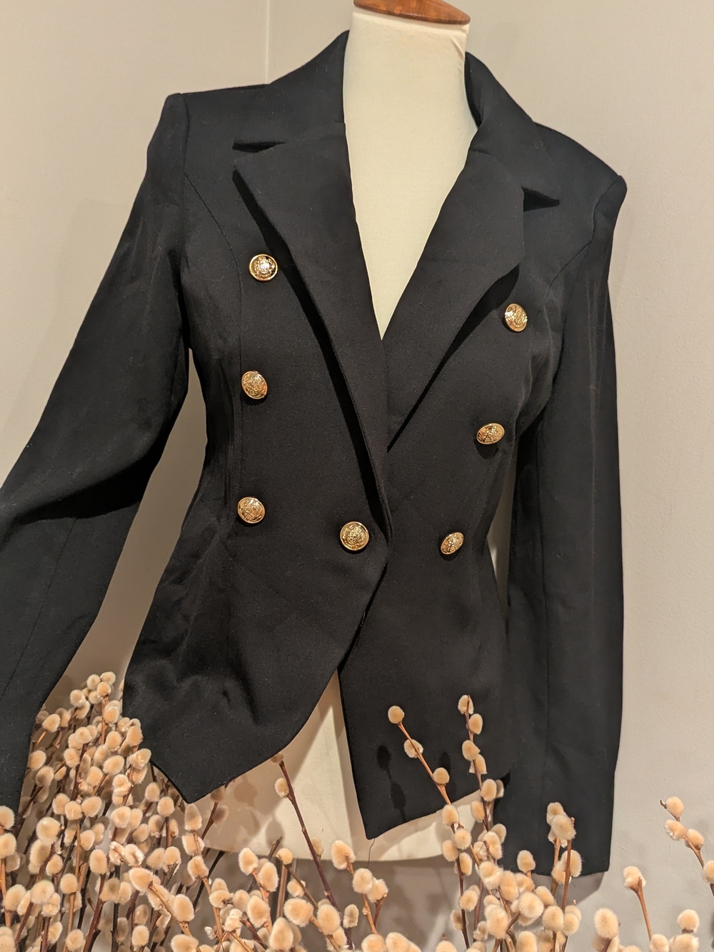 Double-Breasted cutaway Blazer with Gold Buttons